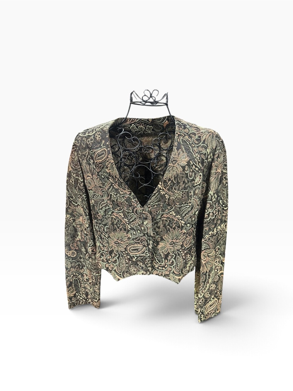 Vintage Tapestry Brocade Cropped Blazer Jacket Floral Paisley Metallic M